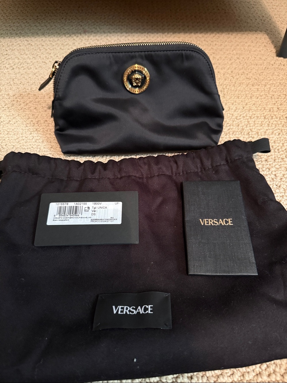 Versace Black Cosmetic Pouch with Gold Medusa